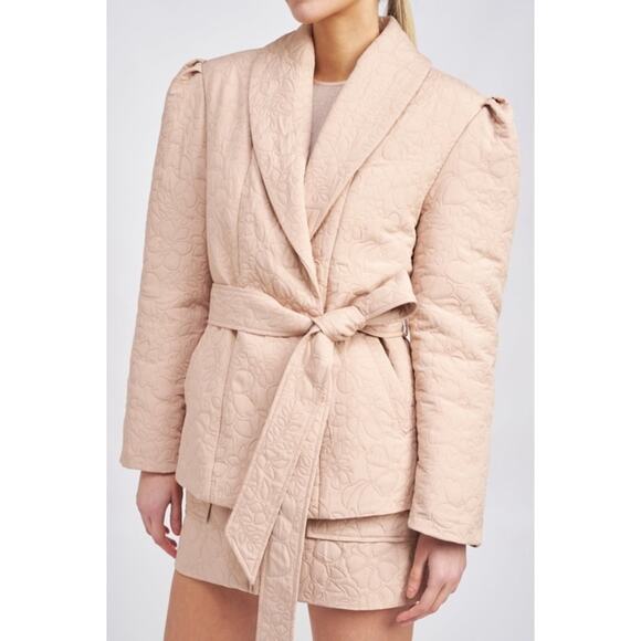 En Saison Peony Journee Jacket Pink Floral Embossed Jacket Coat Tie Waist Size S - Picture 1 of 9